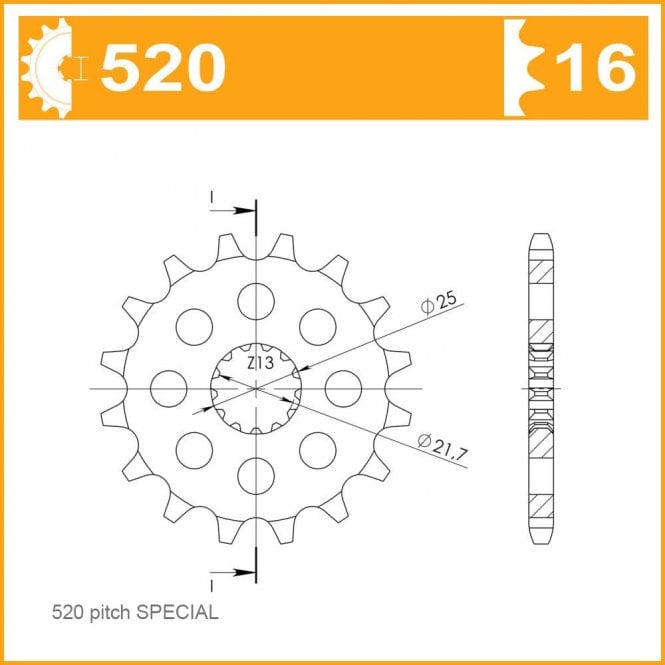 CHT CHT 520-16 SPROCKET-FRONT- NOTE this is 520 CHAIN PITCH conversion sprocket