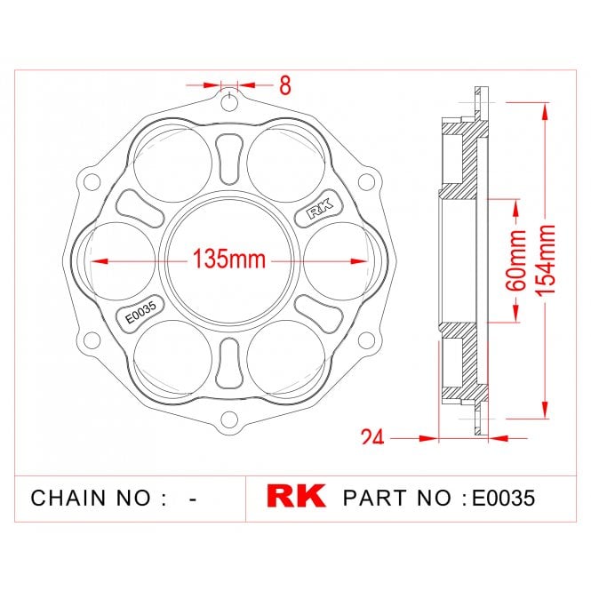 RK RK  E0035 Quick-change sprocket mounting adaptor for Ducati Afam PCD3 B6638 B5638 A4512 525/530 pitch