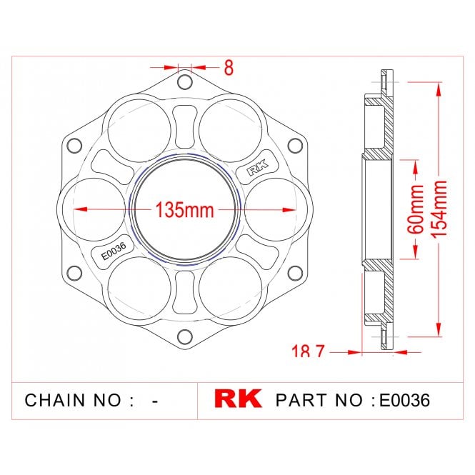 RK RK  E0036 Quick-change sprocket mounting adaptor for Ducati Afam PCD3 B6638 B5638 A4512