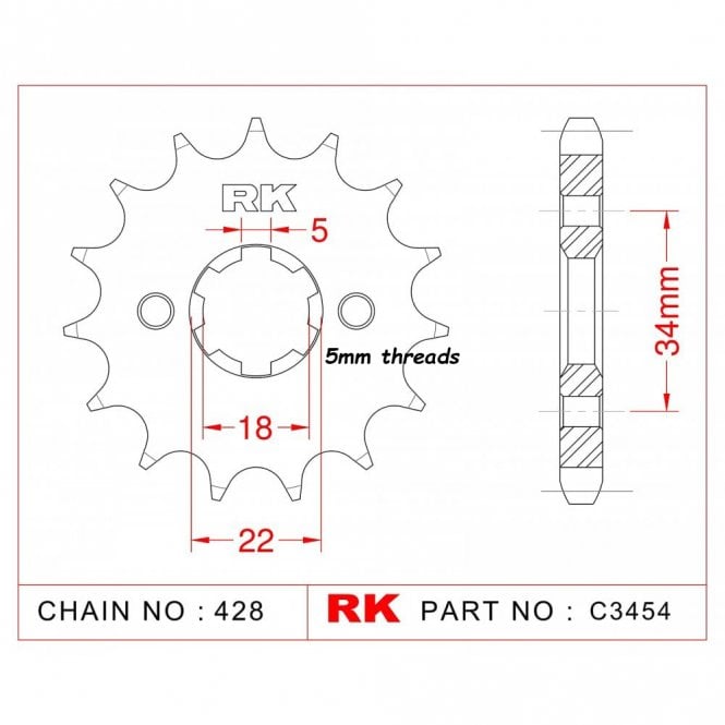 RK RK Sprocket Front -C3454-14 Afam 21209 5mm threads