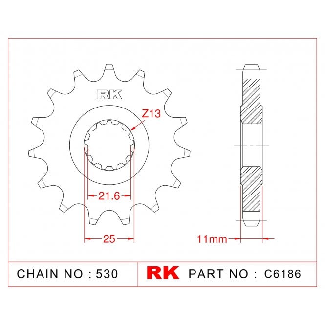 RK RK Sprocket Front -C6186-16 JTF580 Afam 21602 530 pitch