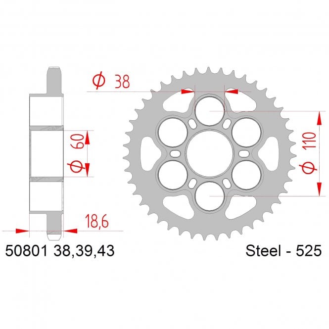 CHT CHT Sprocket Rear  2115 AFAM 50801 SuperSprox RST-737-525-38-SLV For 525 CHAIN - Special Order