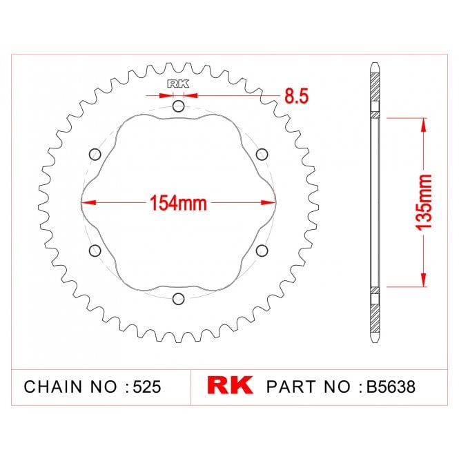 RK RK Sprocket Rear Quick-Change type  B5638-42 For 525 CHAIN Needs*  E0035 PCD3 Adaptor