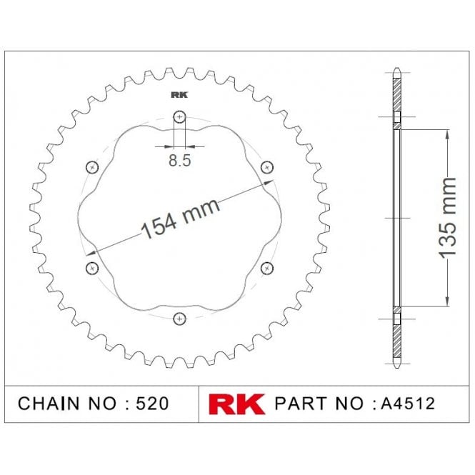 RK RK Sprocket Rear -A4512-42HA0 520 Pitch alloy needs E0036 adaptor