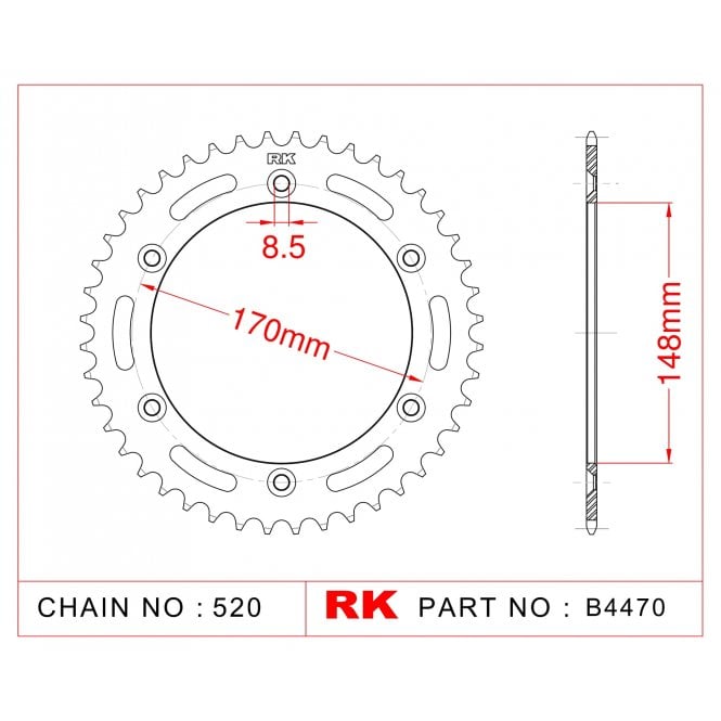 Powerite Powerite Sprocket Rear RK B4470-42 JTR 828-42 Afam 14501 520 pitch - Special Order