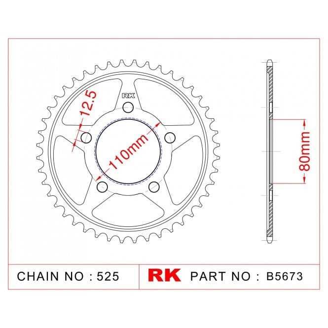 RK RK Sprocket Rear  B5673-42 JTR 1331-42 525 pitch 12.5mm mount holes